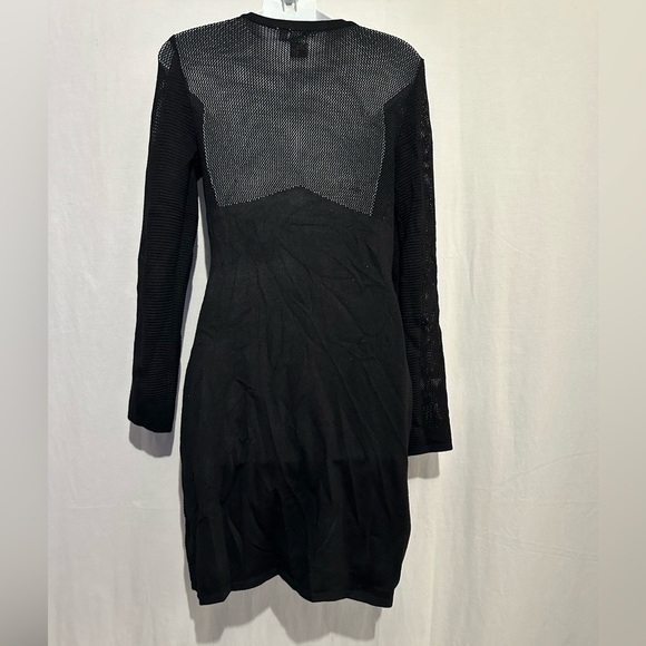 Oh MG! Black Long Sleeve Knit Sweater Dress Mesh Detail Size XL - Picture 2 of 3